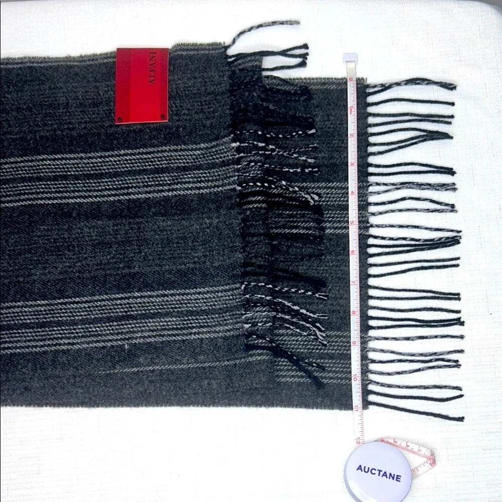Alfani Gray Wool Blend Scarf with Fringe New